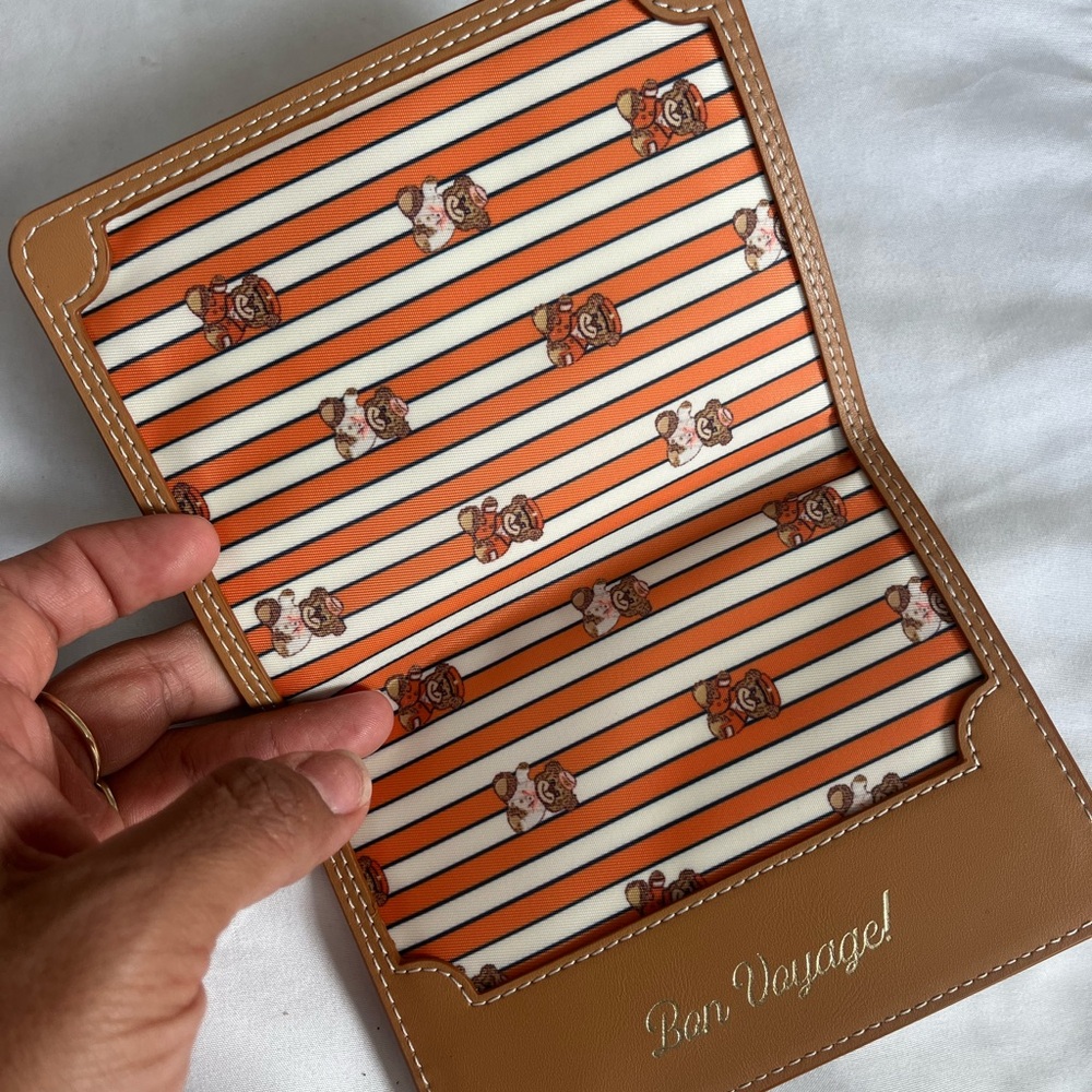 Stoney Clover Lane Bonvoyage Brown and Orange Bear Passport Holder - Picture 2 of 3